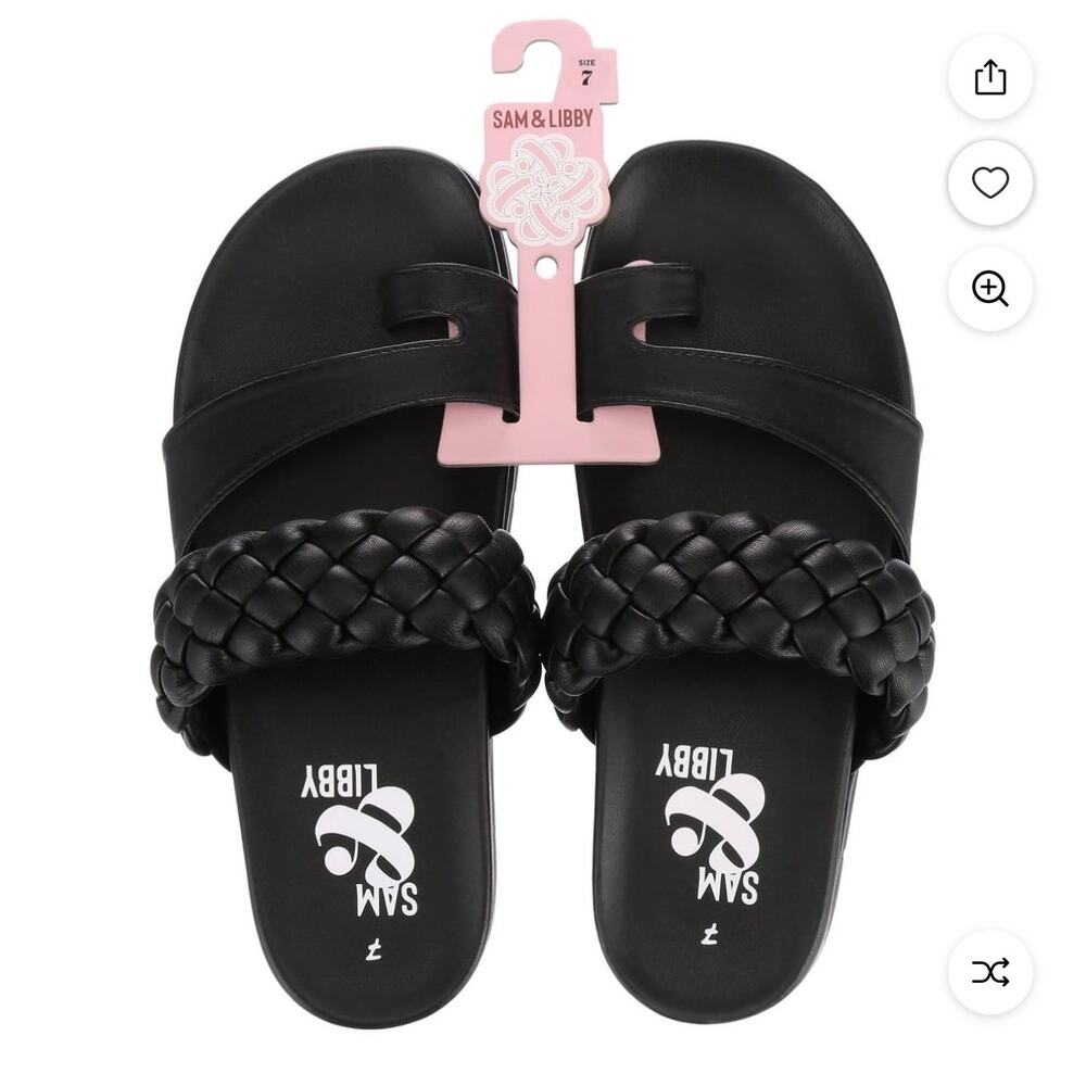 Sam & Libby Adelia Womens Black Footbed Sandals Double Strap Slides, sz 8 - Picture 2 of 9